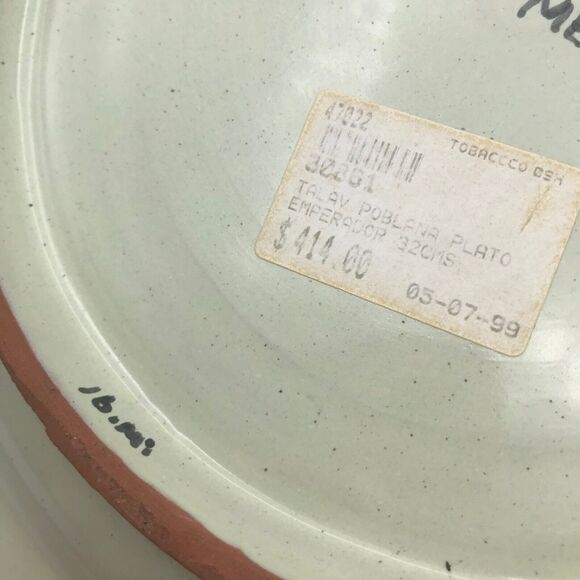 Talavera Pottery Mexican Hand Painted Plate Dish Blue Geo Floral Vintage Signed - Picture 8 of 10